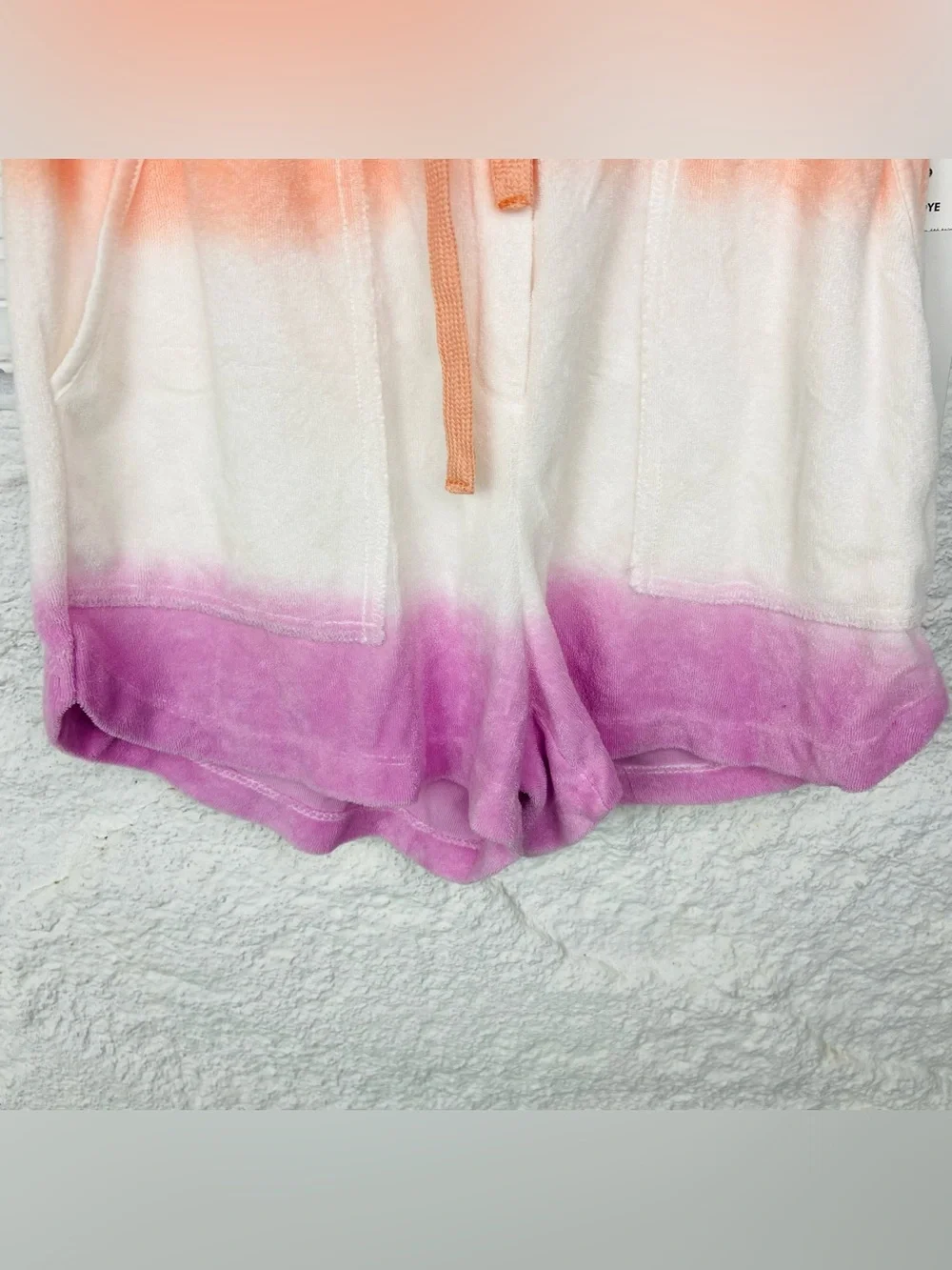 NWT DEX Tie-Dye Terry Cloth Drawstring Shorts - Peach, White & Purple